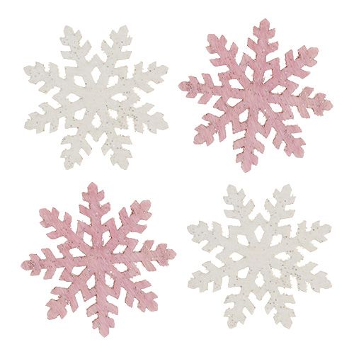 Artikel Snefnug 4cm pink/hvid med glitter 72 stk