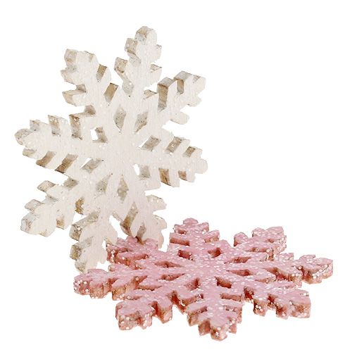 Artikel Snefnug 4cm pink/hvid med glitter 72 stk