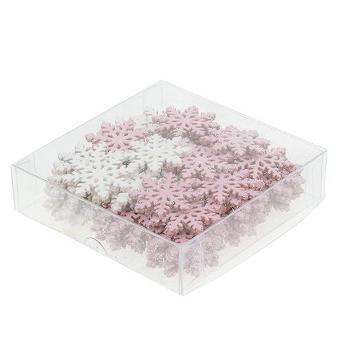 Artikel Snefnug 4cm pink/hvid med glitter 72 stk