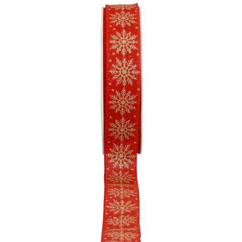 Julebånd gavebånd snefnug rød 25mm 20m