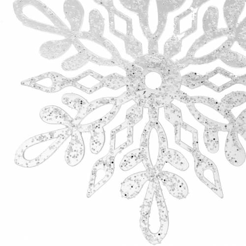 Artikel Snefnug til at hænge 14,5 cm gennemsigtigt, glitter 12 stk