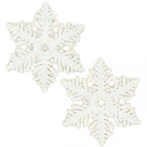 Snefnug træ 4cm hvid med glimmer 72 stk