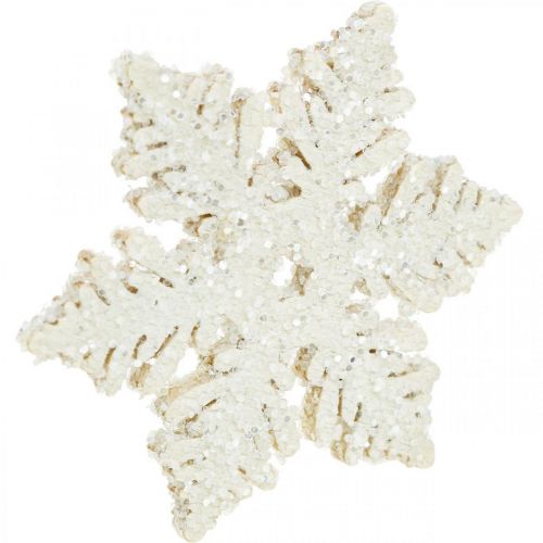 Artikel Snefnug træ 4cm hvid med glimmer 72 stk