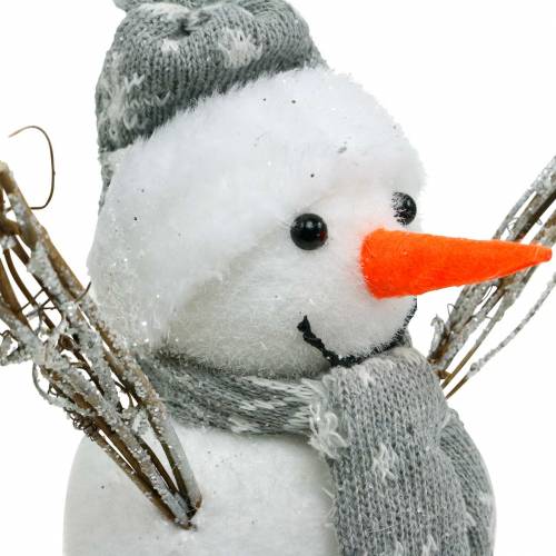 Artikel Snemand med tørklæde og hat hvid, grå dekorationsfigur vinterdekoration