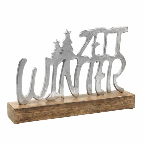 Floristik24 "Winter time" borddekoration, metal, mangotræ, sølv 33 × 22 cm