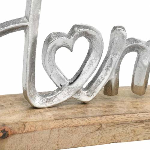 Floristik24 Borddekoration "Hjem" på en træbund Mango, naturmetal, sølv 32 × 17 × 7cm