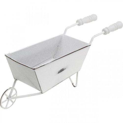 Floristik24 Mini trillebør, borddekoration, sommerdekoration shabby chic brun, hvid H7,5cm L25cm