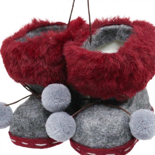 Floristik24 Juletræspynt støvler med bobble 8cm grå/rød 3stk