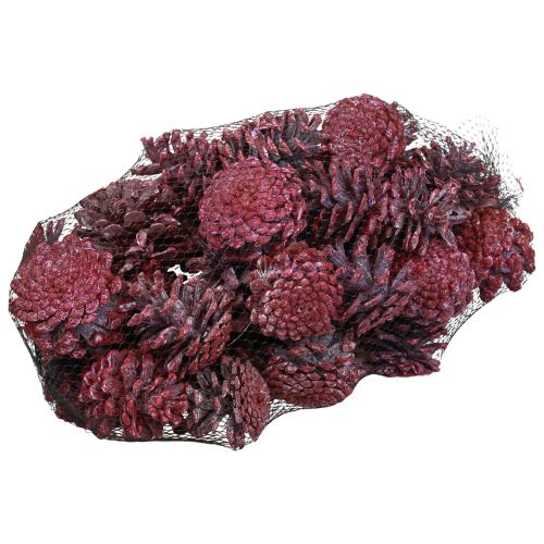 Artikel Sorte fyrrekogler rød naturlig dekoration frostet 5-7cm 1kg