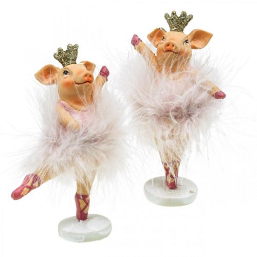 Floristik24 Deco gris med krone ballerina figur pink 12,5cm 2stk