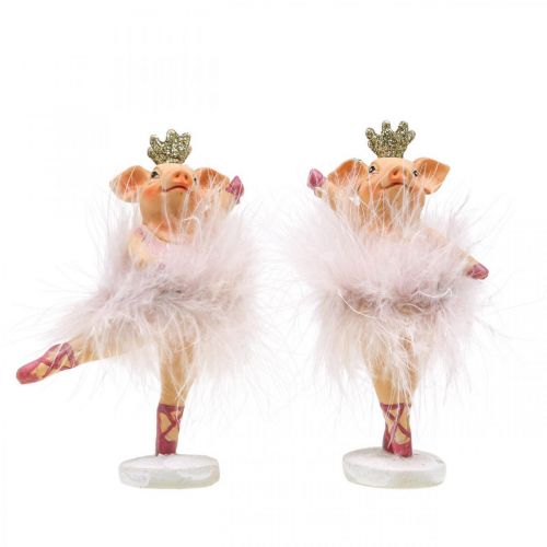 Floristik24 Deco gris med krone ballerina figur pink 12,5cm 2stk