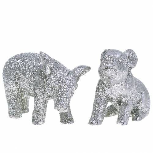 Floristik24 Deco gris nytårsaften dekoration sølv glitter 3,5cm 2stk