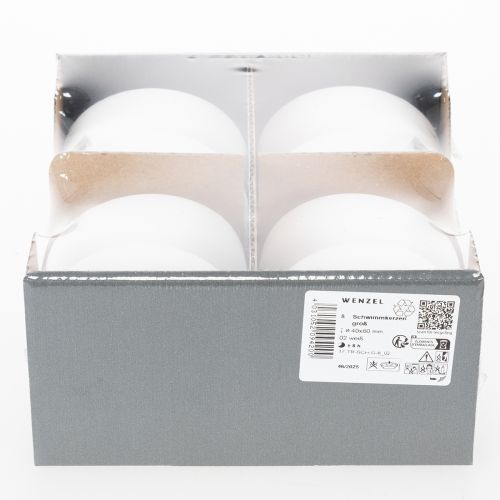 Artikel Flydende lys til romantiske aftener eller festlig dekoration, også velegnet til udendørs brug. 8 cm, 8 h, 8 stk.