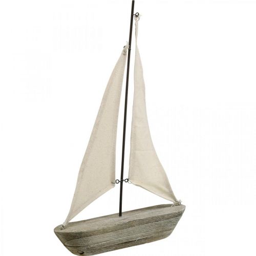 Sejlbåd, båd lavet af træ, maritim dekoration shabby chic naturlige farver, hvid H37cm L24cm