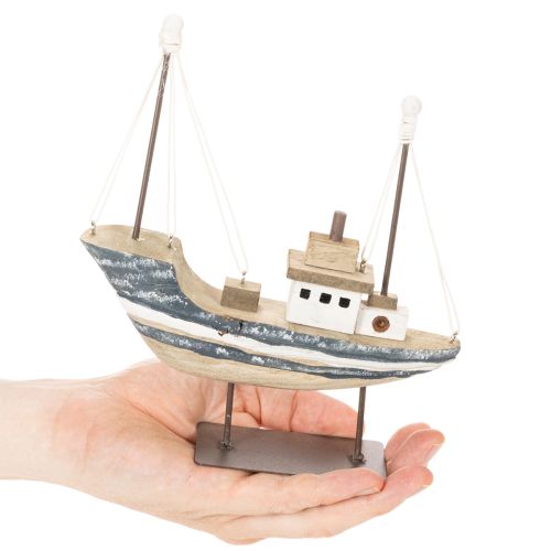 Skibsdekoration, maritim stil, træ med stativ, 20 cm | Floristik24.dk