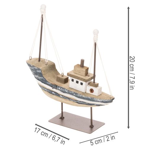Skibsdekoration, maritim stil, træ med stativ, 20 cm | Floristik24.dk