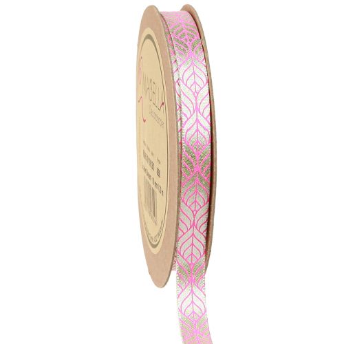 Silkebånd blade gavebånd beige pink 10mm 20m