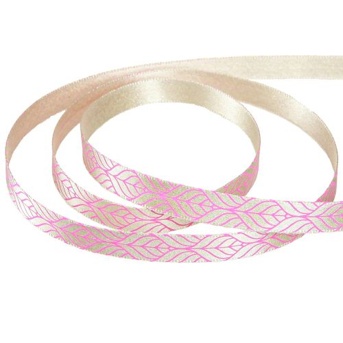 Artikel Silkebånd blade gavebånd beige pink 10mm 20m