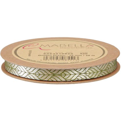 Artikel Silkebånd gavebånd blade beige grøn 10mm 20m