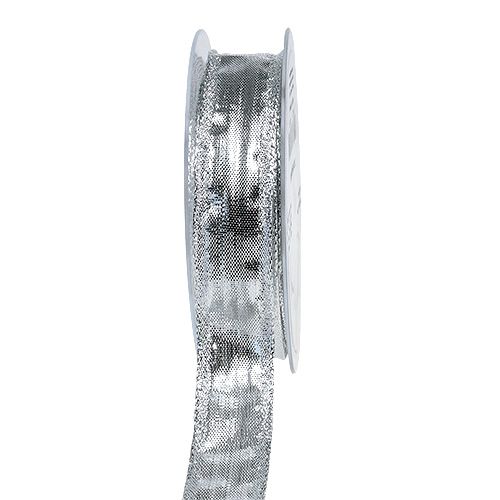 Floristik24 Dekorationsbånd sølv med trådkant 25mm 25m