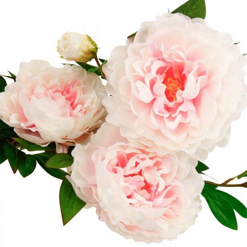 Kunstig Peony Silke Flower Lys Pink, Hvid 135cm