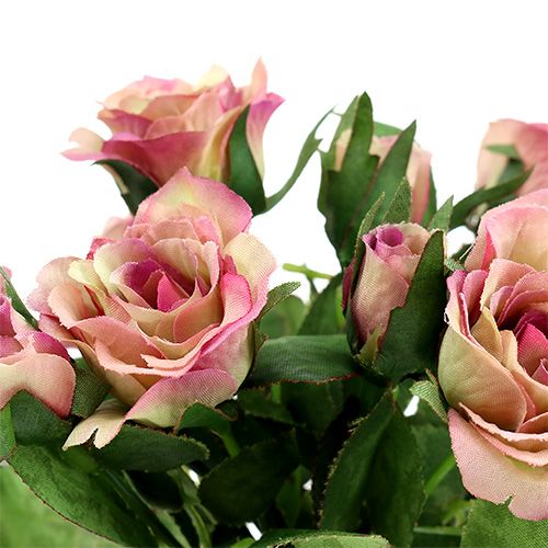 Silkestof blomster buket med roser L26cm mørk pink 3stk | Floristik24.dk