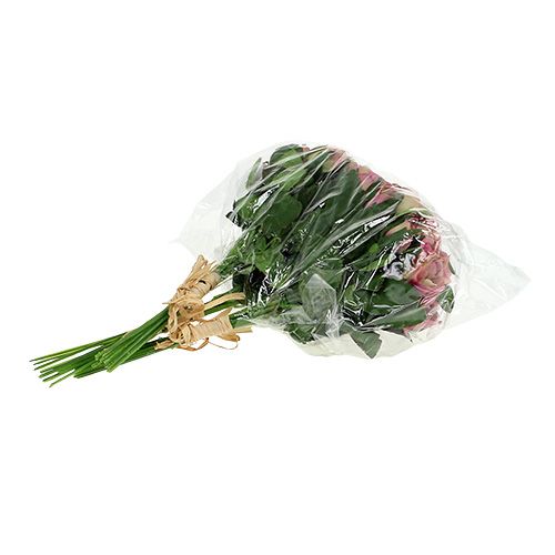 Silkestof blomster buket med roser L26cm mørk pink 3stk | Floristik24.dk