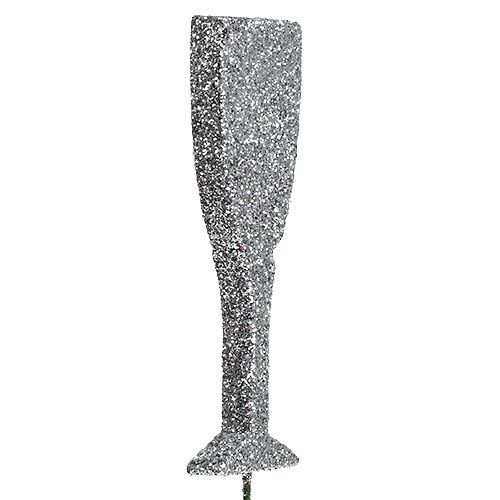 Artikel Champagneglas med glitter sølv 8cm L28cm 24stk