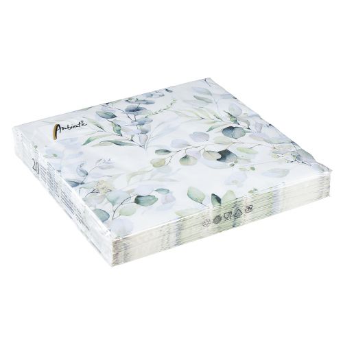 Floristik24 Servietter motiv eukalyptus hvid grøn 33x33cm 20 stk