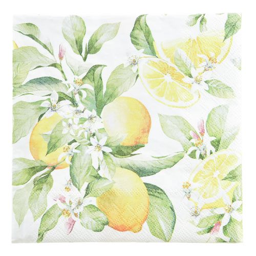 Servietter hvide med citroner sommerdekoration 33x33cm 20stk