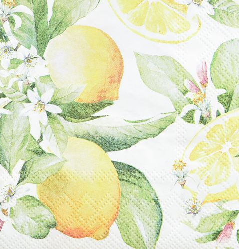 Floristik24 Servietter hvide med citroner sommerdekoration 33x33cm 20 stk