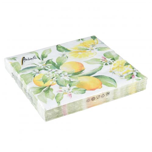 Floristik24 Servietter hvide med citroner sommerdekoration 33x33cm 20 stk