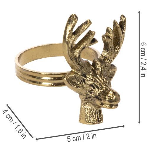 Metal servietring med hjortehoved i guldlook, 6 cm, 4 stk. | Floristik24.dk