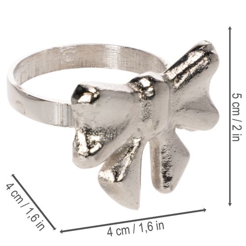 Servietring med sløjfe, metal, skinnende sølv, 5 cm, 4 stk. | Floristik24.dk