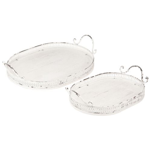 Shabby Chic oval bakke med hanke hvid 36/45cm sæt med 2 stk