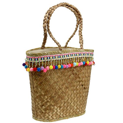 Floristik24 Indkøbstaske natur med pomponer 40cm x 32,5cm