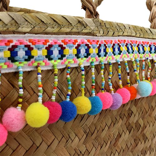 Floristik24 Indkøbstaske natur med pomponer 40cm x 32,5cm