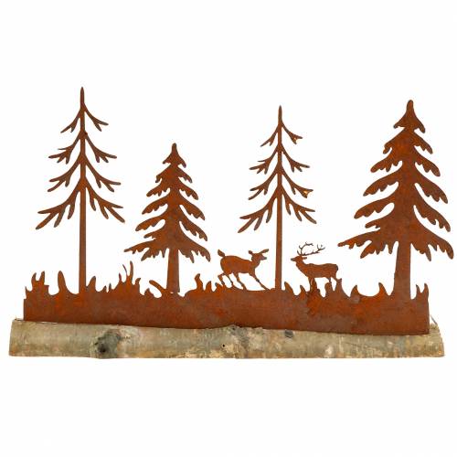 Floristik24 Skovsilhuet med dyrepatina på træbund 30cm x 19cm