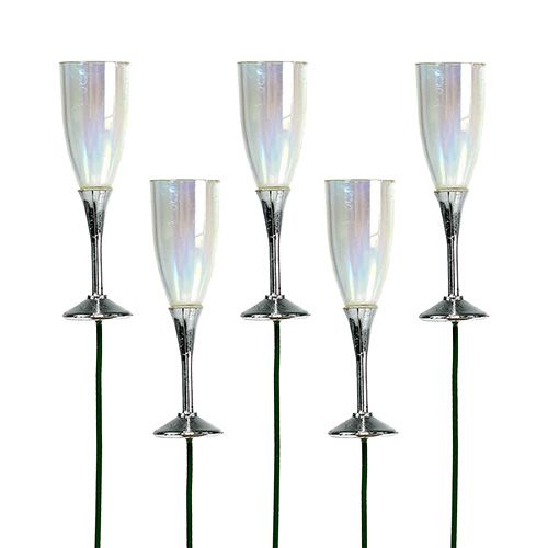 Nytårsaften dekoration champagneglas prop sølv 7,5 cm L27 cm 12 stk