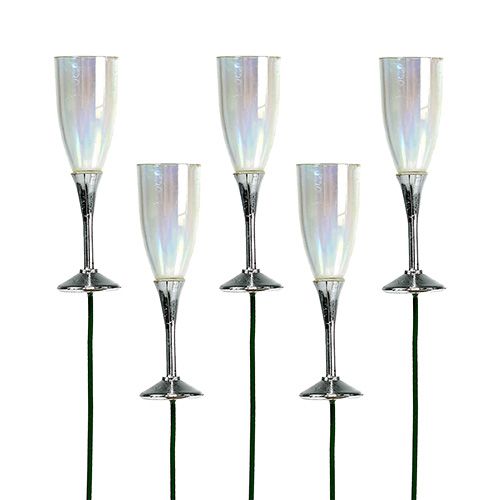 Artikel Nytårsaften dekoration champagne glasprop sølv 7,5cm L27cm 12stk