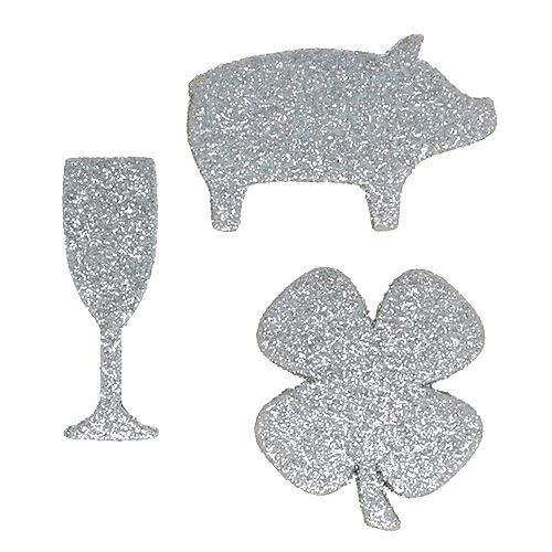 Floristik24 Nytårsaften dekoration mix sølv med glimmer 4cm - 5cm 24 stk
