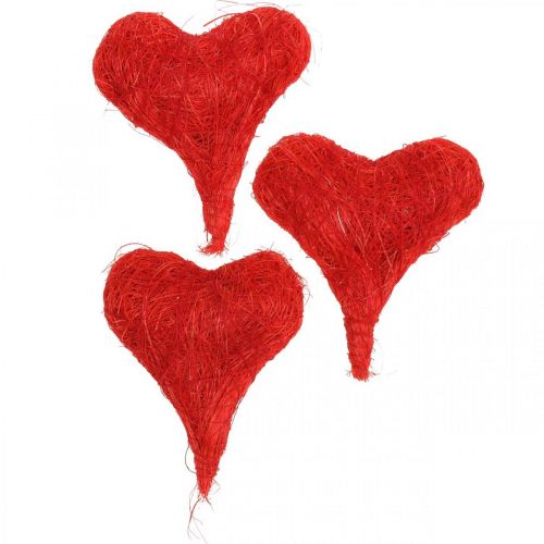 Artikel Sisal hjerter rød, dekoration til bryllup, naturlige sisal fibre, Valentinsdag H7,5-9cm 16 stk.