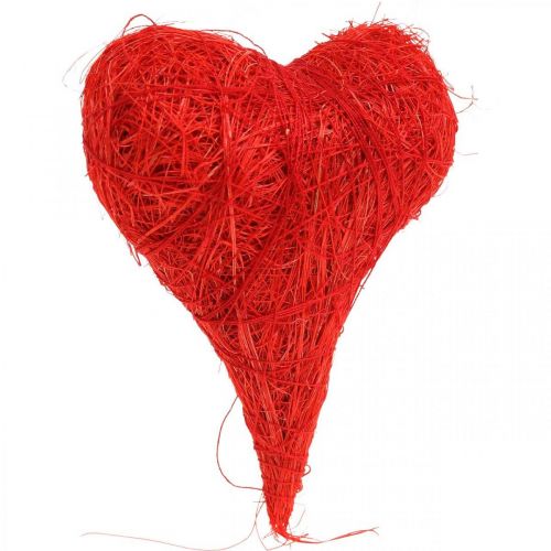 Artikel Sisal hjerter rød, dekoration til bryllup, naturlige sisal fibre, Valentinsdag H7,5-9cm 16 stk.