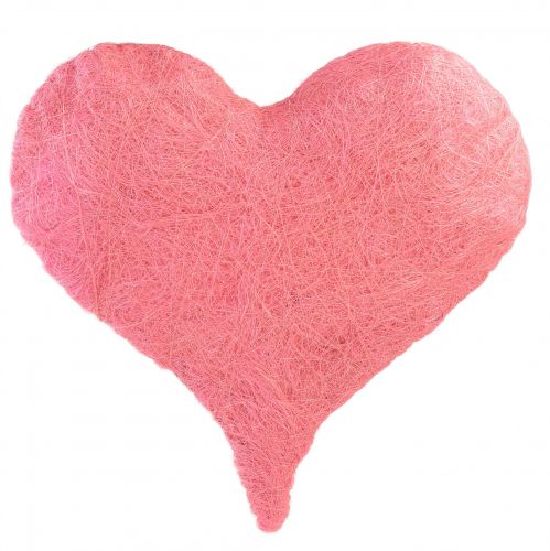 Hjertedekoration med sisalfibre lys pink sisalhjerte 40x40cm