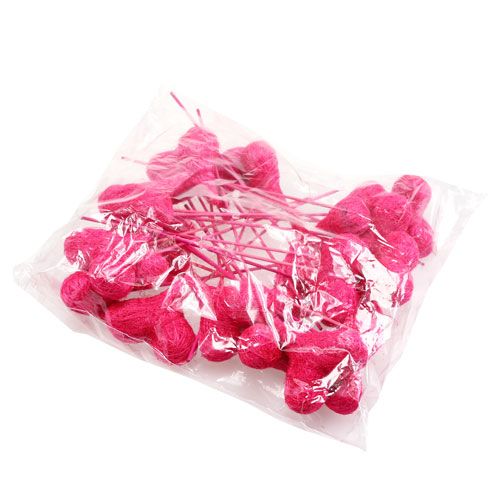 Floristik24 Sisal hjerter på pinden Pink 8cm L25cm 24pcs