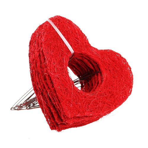 Floristik24 Sisal hjertemanchet 20cm rødt hjerte sisal blomsterdekoration 10 stk