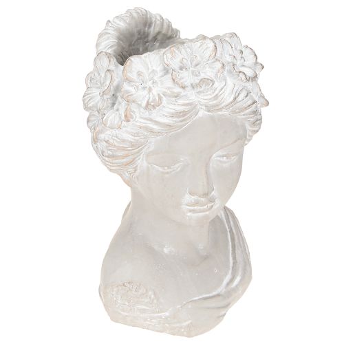 Skulptur kvindebuste støbt sten plantekasse grå antik 15×14×25cm