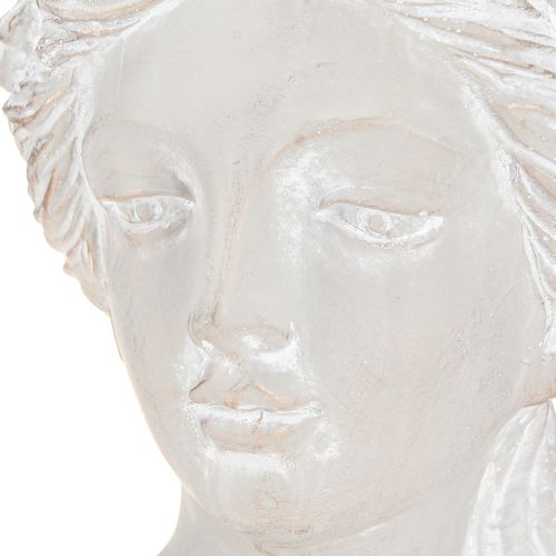 Artikel Skulptur kvindebuste støbt sten plantekasse grå antik 15×14×25cm