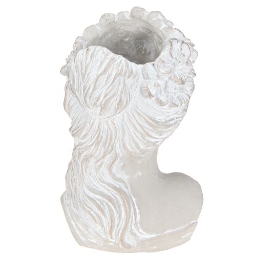 Artikel Skulptur kvindebuste støbt sten plantekasse grå antik 15×14×25cm