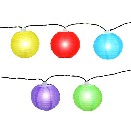 Artikel Solar lanterne kæde LED farverig 4,5m 10 pærer kold hvid